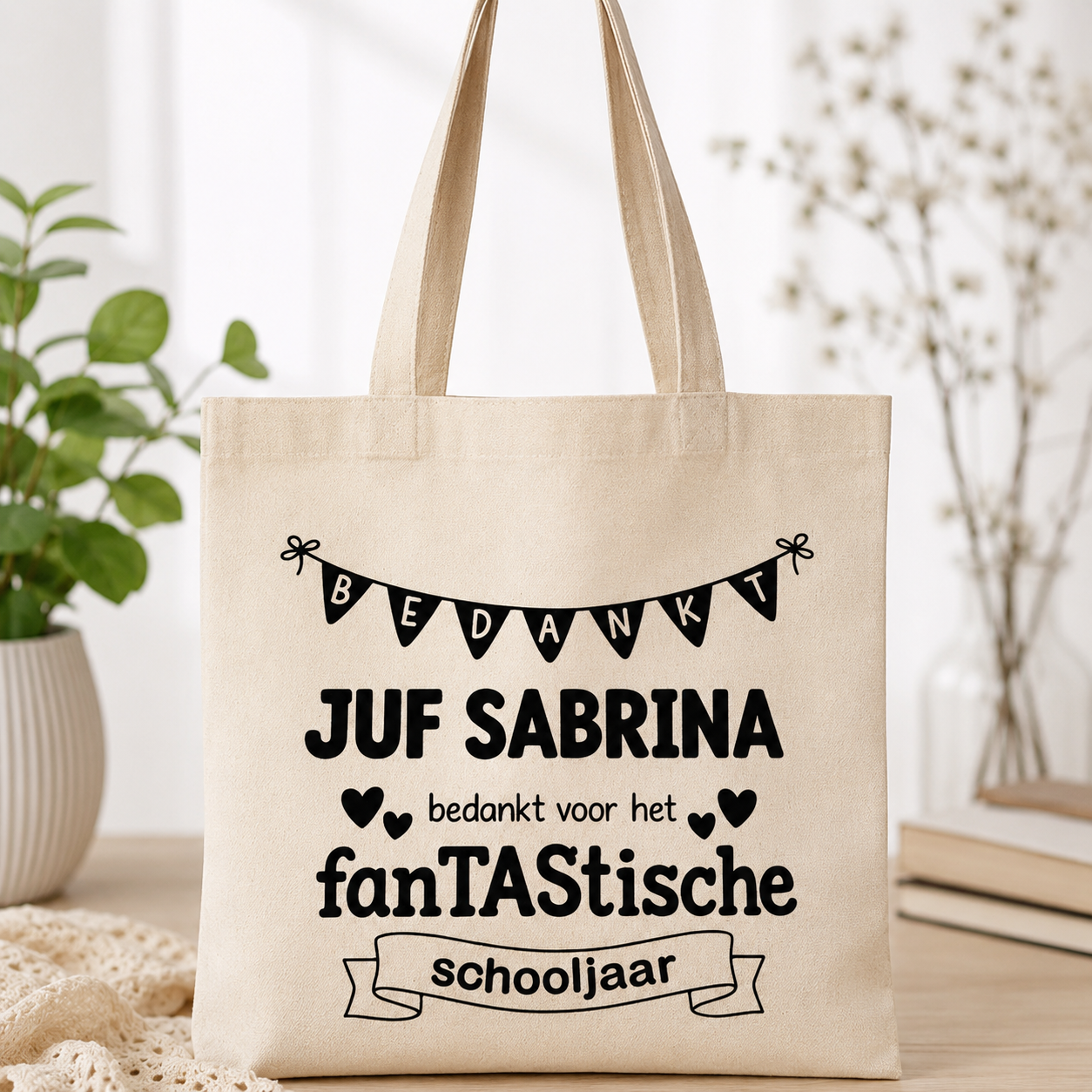 Juffen Tas met Naam – Bedankt voor het fanTASTische Schooljaar - Naturel 