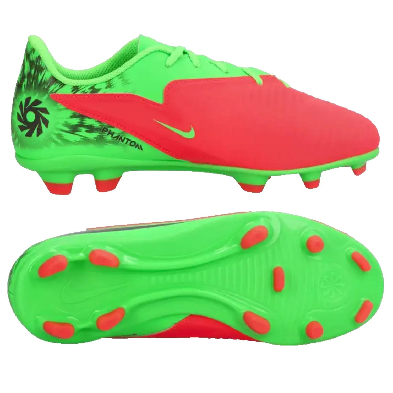 Nike JR Phantom 6 Club Erling Haaland Voetbalschoenen FG/MG - Hot Punch/Black-Green Strike - Kids 