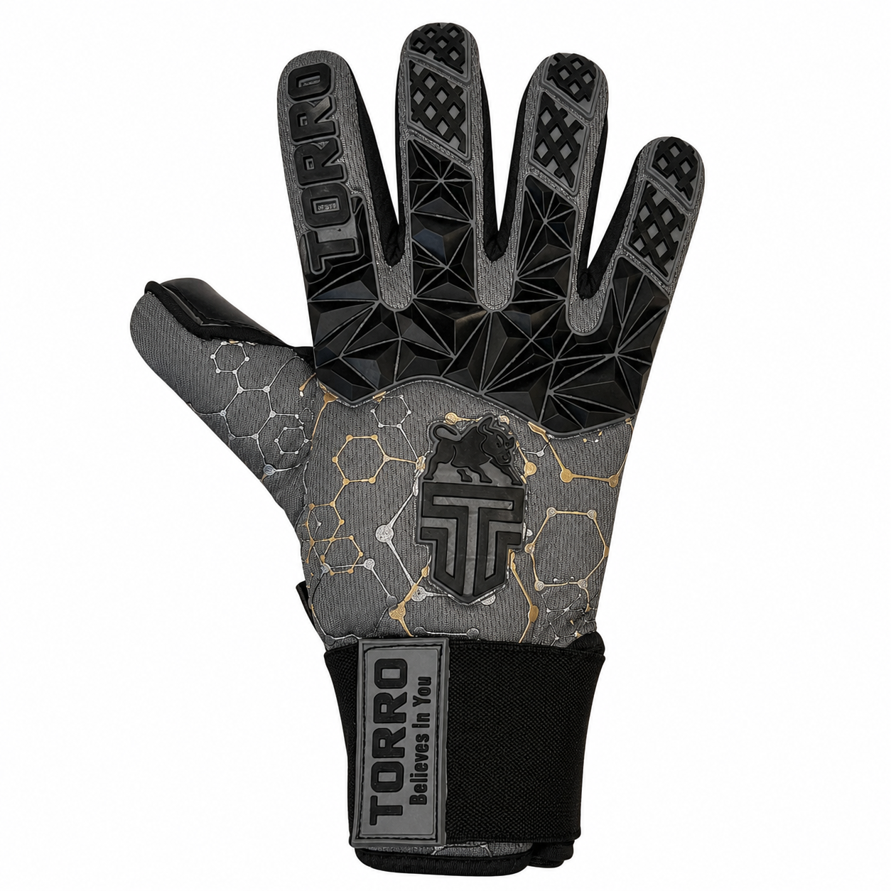 Torro Champio Keepershandschoenen - Ergo Roll Negativ Cut - Grey/Black/Gold - Adults 