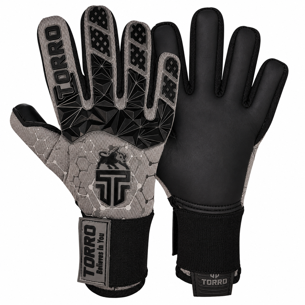 Torro Champio Keepershandschoenen - Negativ Cut - Grey/Black/Silver - Adults 