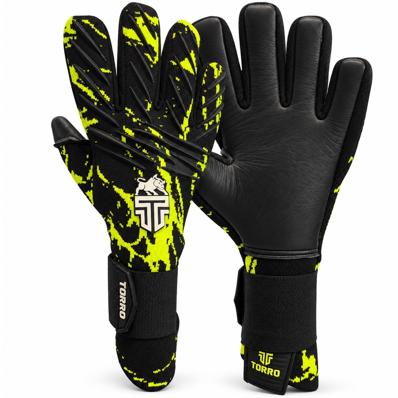 Torro Fuego Keepershandschoenen - Negativ Cut - sleeve fit - Yellow/Black - Adults 