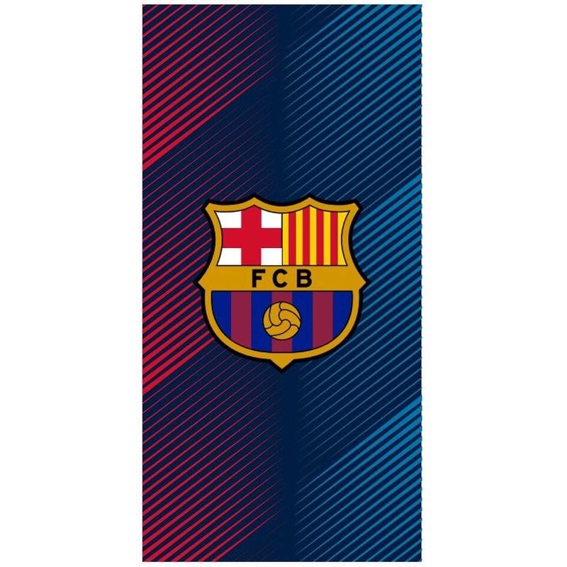 FC Barcelona Strandlaken - Rood/Blauw Streep met Logo - 100% Katoen - 75x150cm 