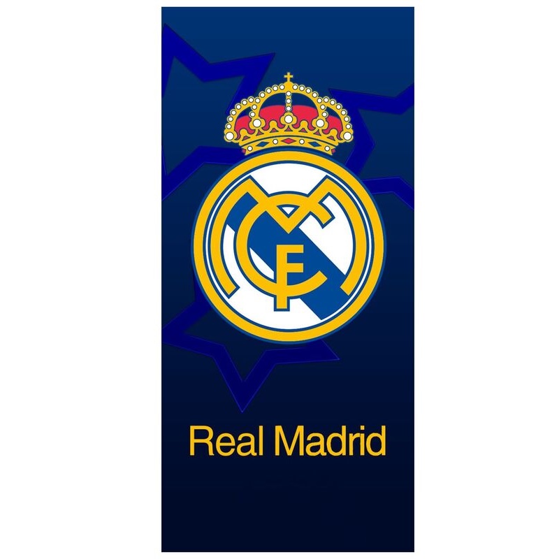 Real Madrid Strandlaken Katoen – Donkerblauw met Star Clublogo en Tekst - 75x150cm 